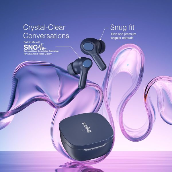 FINGERS Go-Crystal TWS Earbuds (24-Hour Playback, Built-in Mic with Surround Noise Cancellation SNC™ Technology, IPX4 Sweat Resistant, Voice Assistant Support) (Imperial Blue)