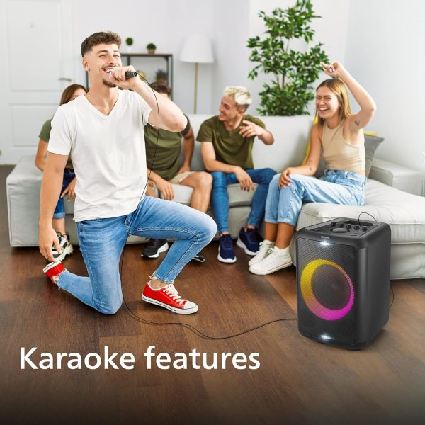 PHILIPS Audio TAX3206 80 W Bluetooth Party Speaker with 14 Hours Play Time, Karaoke Features, Guitar and Mic Input, Party Lights and Carry Handle - Black