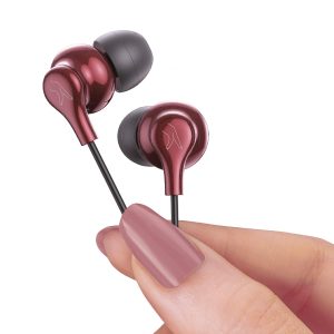 FINGERS SoundBoss Wired Earphones (with in-built Mic, Sturdy Cable and L-pin Connector)- Burgandy