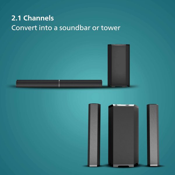 Philips Convertible Soundbar MMS8090B/94 2.1 Channel 80W, Optical-Connectivity Option with Supporting USB, AUX, FM & Remote Control (Black)