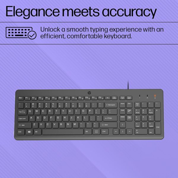 HP 150 Wired Keyboard, Quick, Comfy and Ergonomically Design, 12Fn Shortcut Keys, Plug and Play USB Connection and LED Indicator, 3 Years Warranty