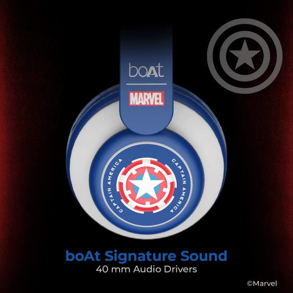 boAt Rockerz 450 Captain America Edition 15 Hours Battery, 40mm Drivers, Padded Ear Cushions, Easy Access Controls and Voice Assistant Bluetooth Wireless On Ear Headphones with Mic and (Soldier Blue)