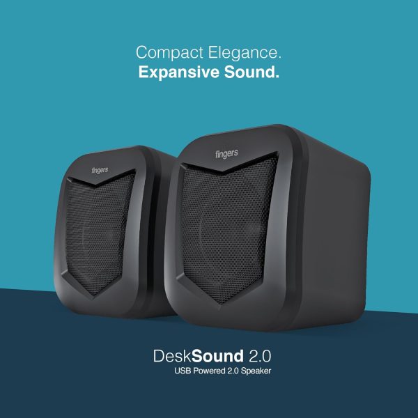 FINGERS DeskSound 2.0 USB Powered Multimedia 2.0 Speakers with Inline Volume Controller and Simple Plug-n-Play (Midnight Black)