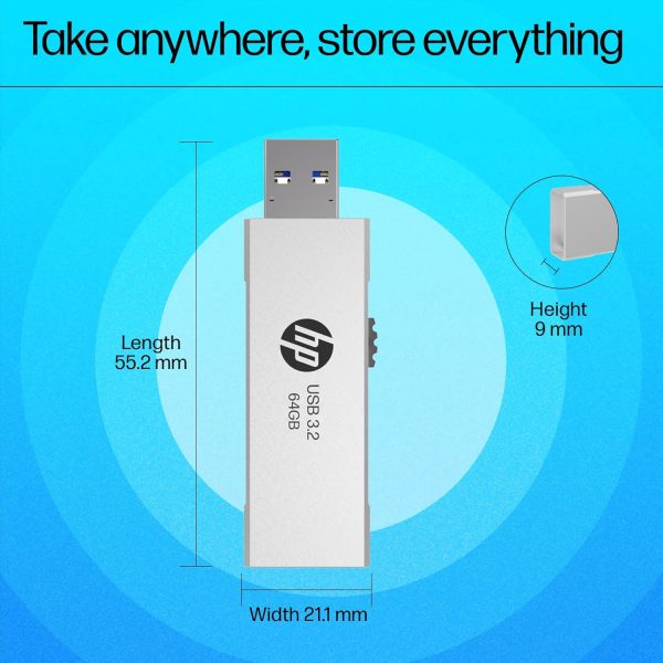 HP 818w 64GB USB 3.2 Flash Drive Silver Metal