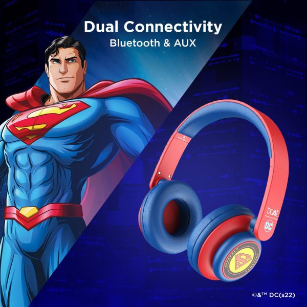 boAt Rockerz 450 Superman Edition Bluetooth On Ear Headphones with Mic, Upto 15 Hours Playback, 40MM Drivers, Padded Ear Cushions, Integrated Controls and Dual Modes(Krypton Blue)