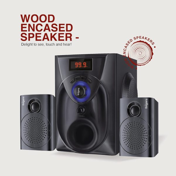 FINGERS Challenger Wood Encased Multimedia 2.1 Speaker (18 W Stereo Powerful Bass | Bluetooth, FM, USB, SD, AUX (RCA) | Remote Control)