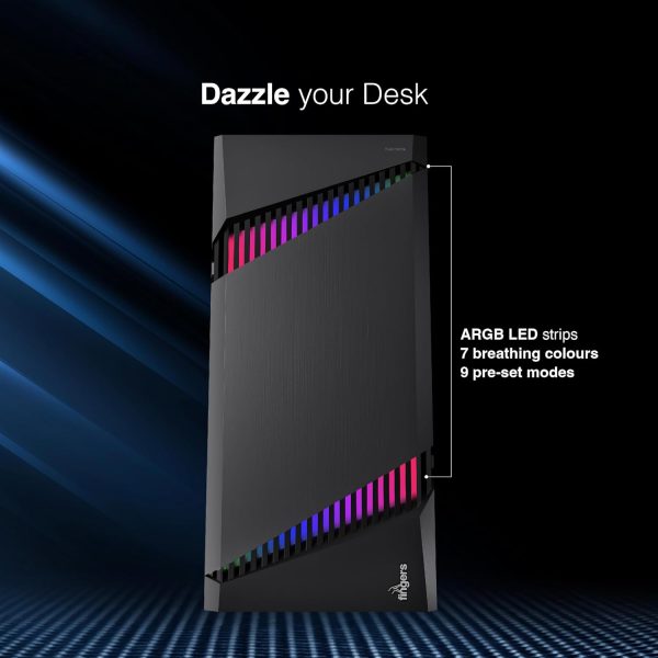 FINGERS Dual-Dazzle Micro ATX PC Cabinet (Dual ARGB LED Stripes with 7 Breathing Colours & 9 pre-Set Modes, Bundled with High-Performance SMPS