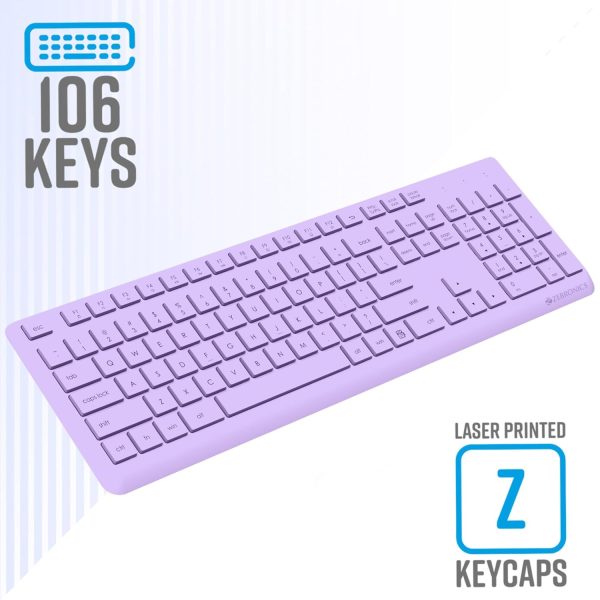 Zebronics Companion 200 Wireless Combo with Silent Operation Mouse, Full Size Keyboard, 1600 DPI, Integrated Multimedia, ON/Off, Power Saving Mode, 2.4GHz Nano Receiver and Plug Play Usage (Purple)