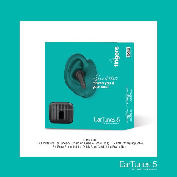 FINGERS EarTunes-5 in Ear Earbuds [ 24-hours Total Playtime, IPX4 rating, Built-in Mic with SNC™ (Surround Noise Cancellation) Technology, Voice Assistant, Touch Controls] (Matte Black)