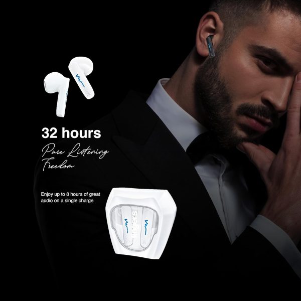 FINGERS Tuxedo TWS Earbuds with 32-hour Playtime, Fast Charging, 13mm Neodymium Drivers, Surround Noise Cancellation (SNC Technology) built-in Mic, IPX4 Sweat Resistant, Voice Assistant (Luxe White)