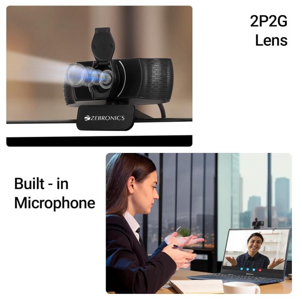 ZEBRONICS Pure Plus 4K Webcam, 3840 x 2160 (4K UHD), 30 FPS, Auto (Focus + White Balance + Brightness Correction), Built-in Microphone, Privacy Shutter, for Skype | Zoom | Meet | Teams