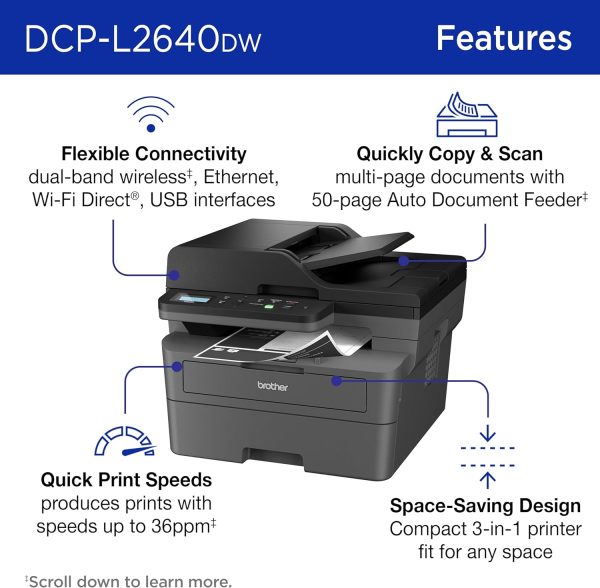 Brother DCP-L2640DW Wireless Compact Monochrome Multi-Function Laser Printer with Copy and Scan, Duplex, Mobile, Black & White | Includes Refresh Subscription Trial(1), Amazon Dash Replenishment Ready