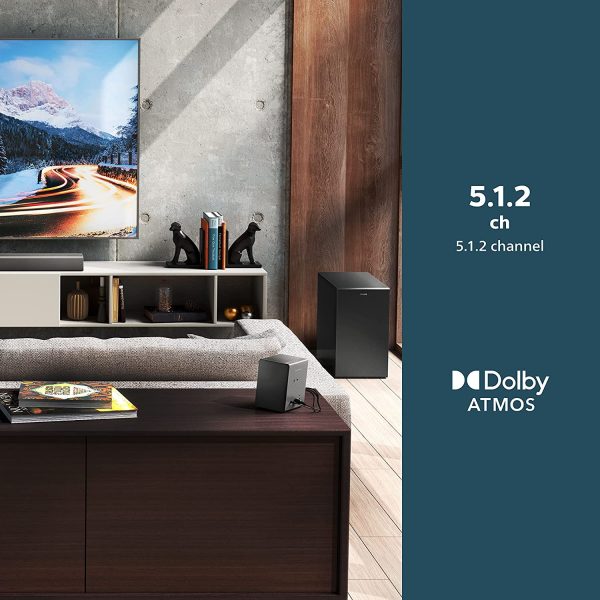 PHILIPS Soundbar TAB8967 7.1 Ch (5.1.2) Real Surround, Dolby Atmos, Wireless Subwoofer, UP-Firing Speakers, Wireless Rear Speakers, AI Voice Assistant, 780W (Black)