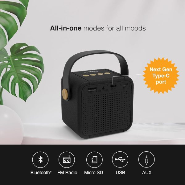 FINGERS SoundKing Portable Speaker with Magnificent Sound & Bold bass (Bluetooth® | FM Radio | MicroSD | USB | AUX, 12-Hour Playtime, Free Carry Strap, Built-in Mic) - Rich Black