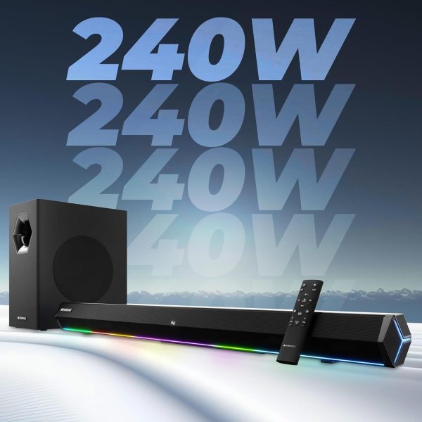 ZEBRONICS JUKE BAR 6100DWS PRO 240W with Multi Connectivity (BT 5.0 | HDMI (ARC) |Optical in | USB | AUX),Wireless Subwoofer,RGB LED Lights, Wall Mountable Sound Bar with Virtual 5.1 and LED Display