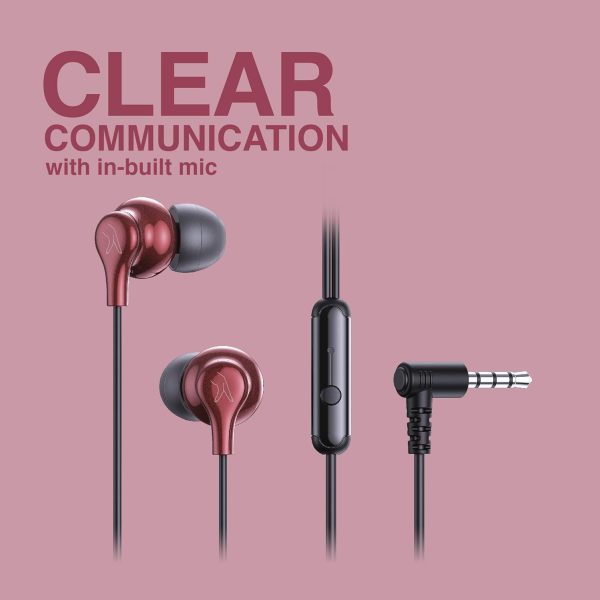 FINGERS SoundBoss Wired Earphones (with in-built Mic, Sturdy Cable and L-pin Connector)- Burgandy