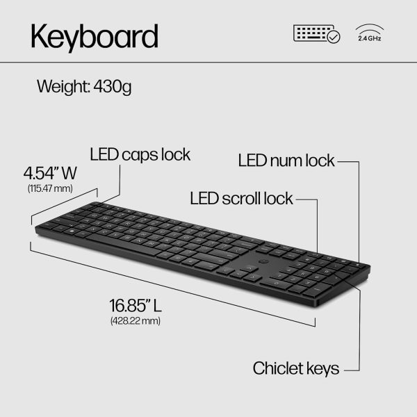 HP 650 Wireless Keyboard and Mouse Combo,Full Size; 3-Zone Layout Keyboard,19 Hot Keys, Tilt Adjustable Full Size; 3-Zone Layout Keyboard,4000 DPI Sensor, 3-Years Warranty