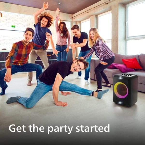 PHILIPS Audio TAX3206 80 W Bluetooth Party Speaker with 14 Hours Play Time, Karaoke Features, Guitar and Mic Input, Party Lights and Carry Handle - Black