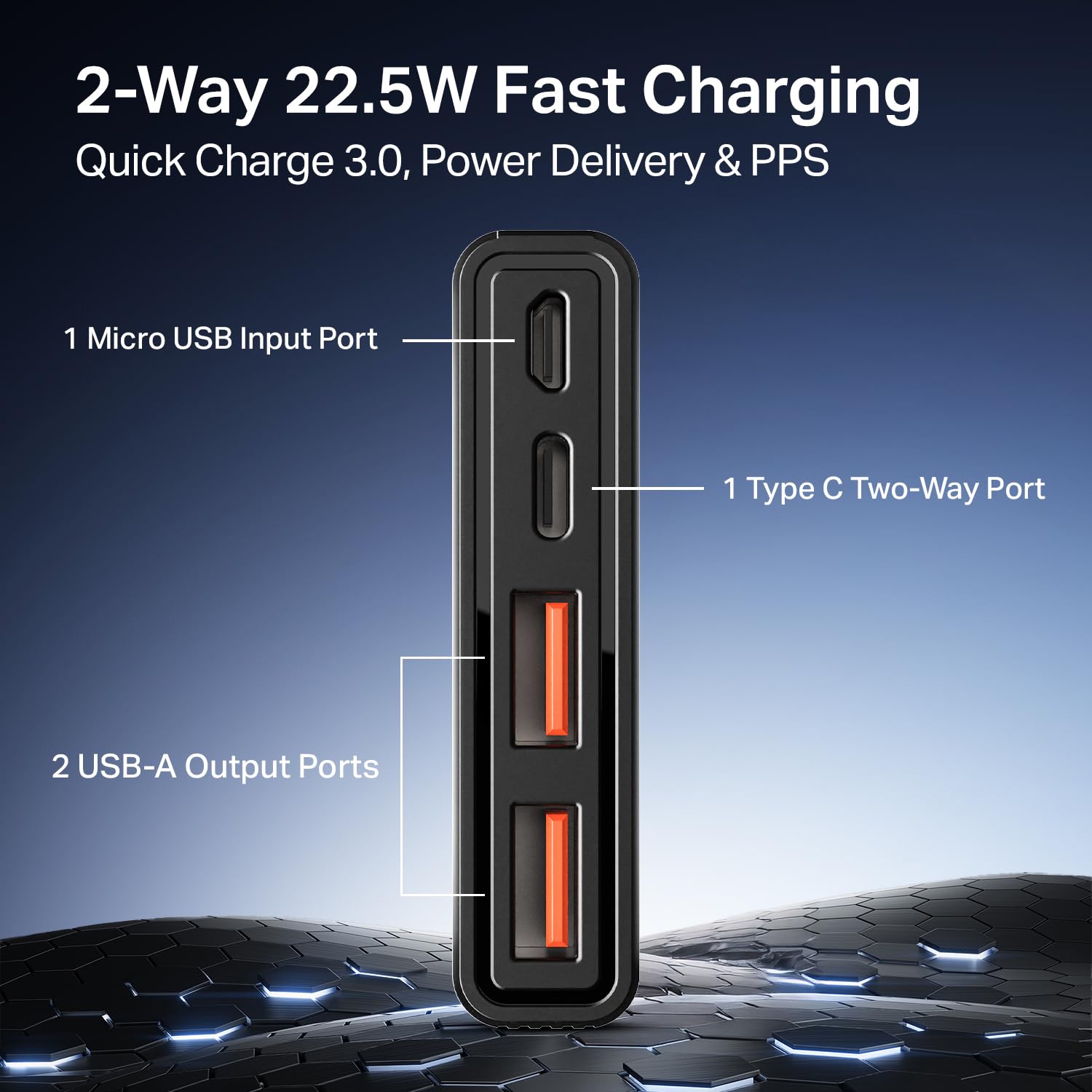 Boat Energyshroom PB300 10000 mAh 22.5W Fast Charging Power Bank (2X Output Ports, Supports Android,iPhone,Tablets,Earbuds) (Carbon Black)