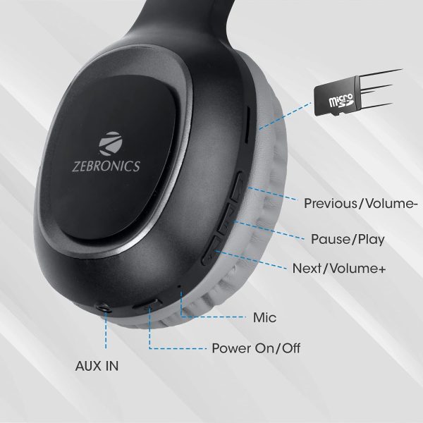 Zebronics Zeb-Paradise Bluetooth Wired Over Ear Headphones With Mic Black