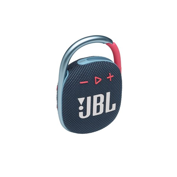 JBL Clip 4, Wireless Ultra Portable Bluetooth Speaker, JBL Pro Sound, Integrated Carabiner, Vibrant Colors with Rugged Fabric Design, Dust & Waterproof, Type C (Without Mic, Blue & Pink)