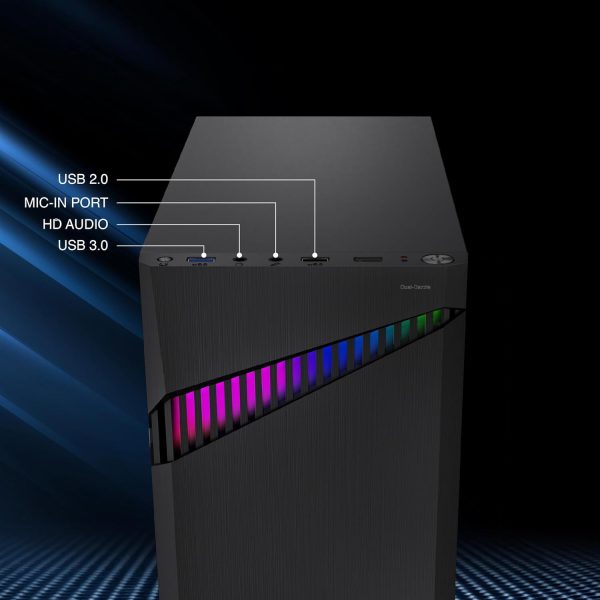 FINGERS Dual-Dazzle Micro ATX PC Cabinet (Dual ARGB LED Stripes with 7 Breathing Colours & 9 pre-Set Modes, Bundled with High-Performance SMPS