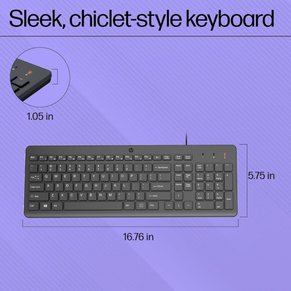 HP 150 Wired Keyboard, Quick, Comfy and Ergonomically Design, 12Fn Shortcut Keys, Plug and Play USB Connection and LED Indicator, 3 Years Warranty