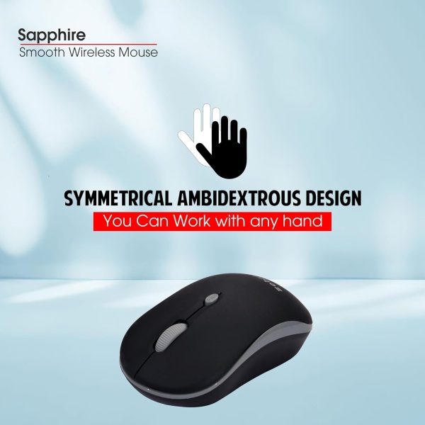 Zebion Sapphire Lightweight Wireless Optical Mouse with 2.4 Ghz, 800/1200/1600 Adjustable DPI and Optical Sensor, Silent Switch, AA Battery Included, Nano Receiver (Black)