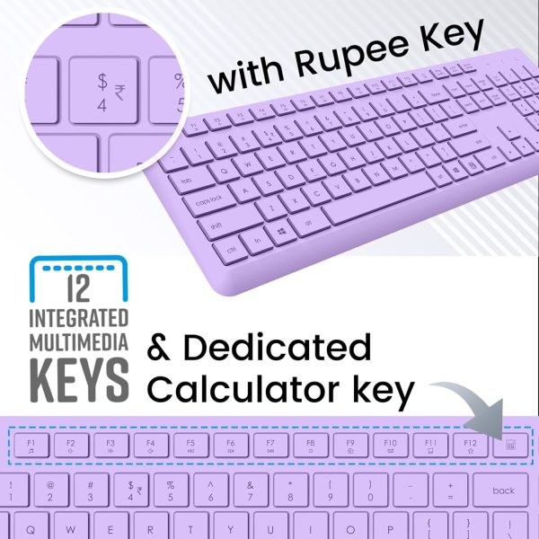 Zebronics Companion 200 Wireless Combo with Silent Operation Mouse, Full Size Keyboard, 1600 DPI, Integrated Multimedia, ON/Off, Power Saving Mode, 2.4GHz Nano Receiver and Plug Play Usage (Purple)