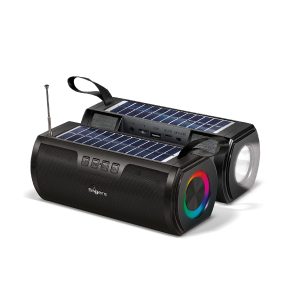 FINGERS SolarHunk2 Portable Speaker with Built-in Solar Charging Panel (RGB Lights | 14+ hrs Playback | Duo Charge – Solar & Power Outlet | Bluetooth, FM Radio, MicroSD, USB, AUX)