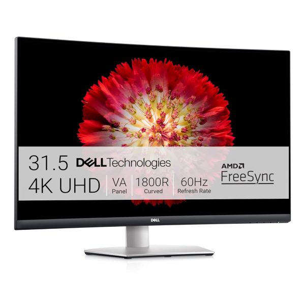 Dell S3221QS 32 Inch (81.28 cm) LED 3840 x 2160 Pixels Curved 4K UHD, VA Ultra-Thin Bezel Monitor, AMD FreeSync, HDMI, DisplayPort, Built in Speakers, VESA Certified, Silver