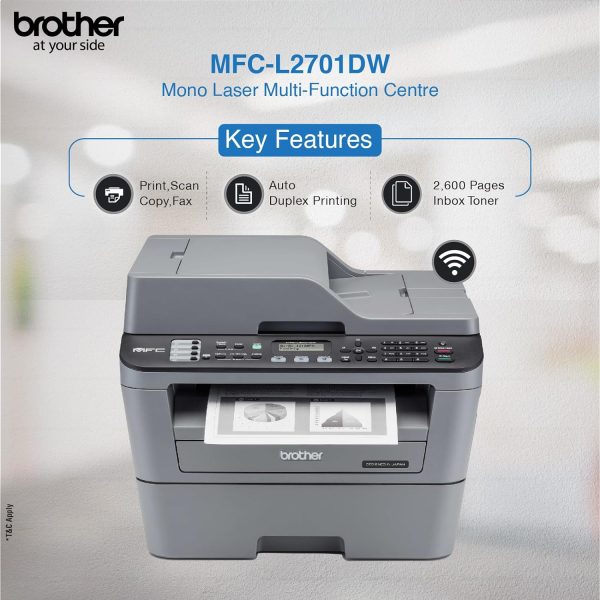 Brother MFC L2701DW Multi-Function Monochrome Laser Printer with Auto Duplex Printing & Wi-Fi