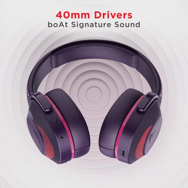 boAt Rockerz 425 Bluetooth Wireless On Ear Headphones Signature Sound, ENx Tech, ASAP Charge, 25H Playtime, Bluetooth V5.2, Dual Pairing with Mic(Techno Purple)