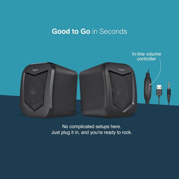 FINGERS DeskSound 2.0 USB Powered Multimedia 2.0 Speakers with Inline Volume Controller and Simple Plug-n-Play (Midnight Black)