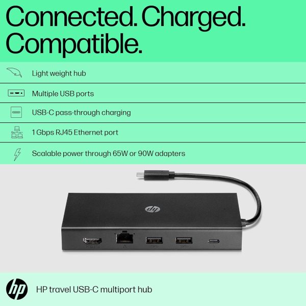 HP Travel USB-C Multi Port Hub Docking Station with USB-C, RJ-45, HDMI, SD and Micro SD Slots - 1C1Y5AA, Black