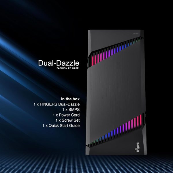 FINGERS Dual-Dazzle Micro ATX PC Cabinet (Dual ARGB LED Stripes with 7 Breathing Colours & 9 pre-Set Modes, Bundled with High-Performance SMPS