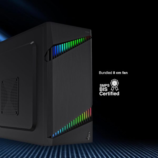 FINGERS Dual-Dazzle Micro ATX PC Cabinet (Dual ARGB LED Stripes with 7 Breathing Colours & 9 pre-Set Modes, Bundled with High-Performance SMPS