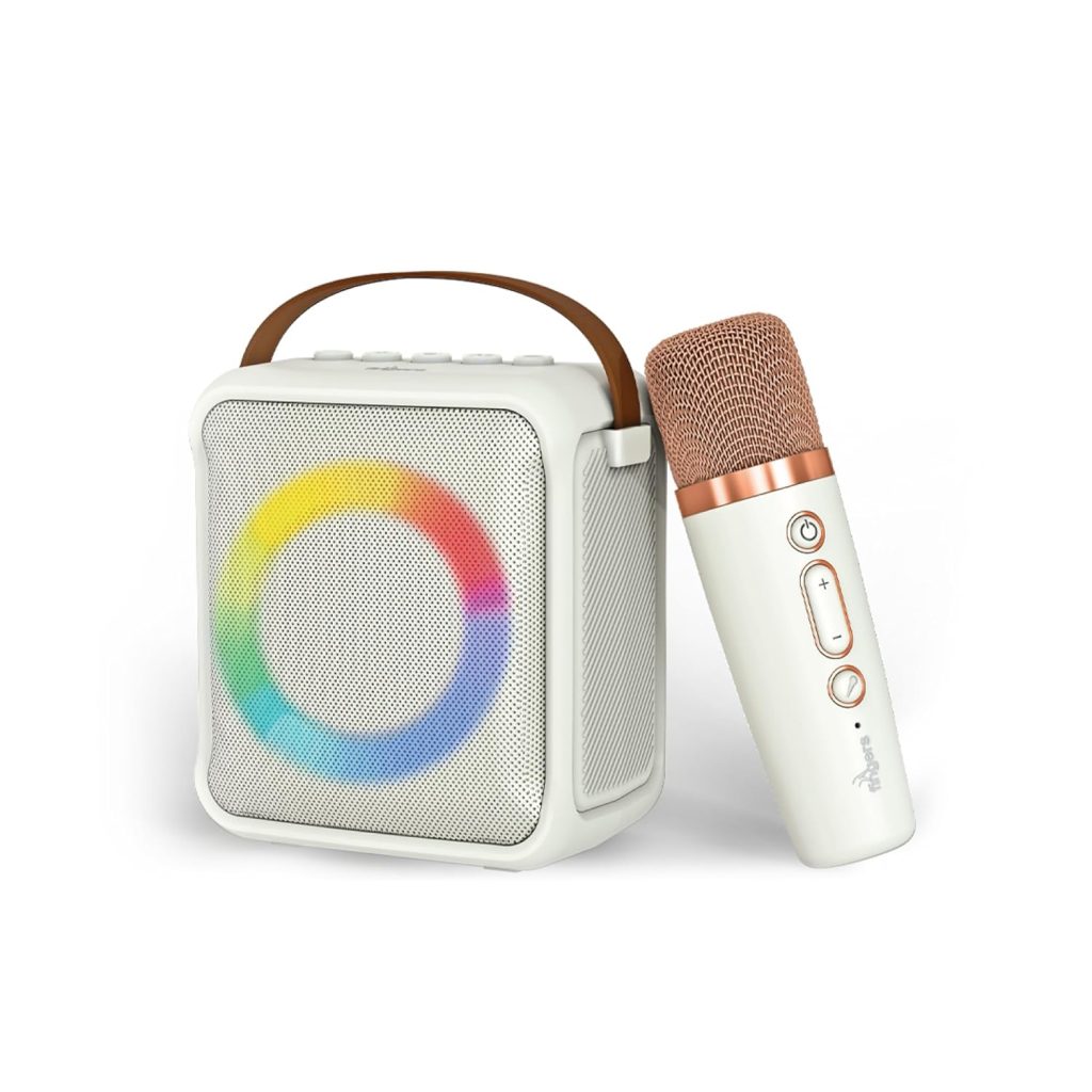FINGERS SoloKaraoke Portable Speaker with Wireless Mic (Intelligent DSP Chip for Optimized Sound, 4-Hour Playback, Bluetooth® | USB | MicroSD | AUX | FM Radio) - Ivory