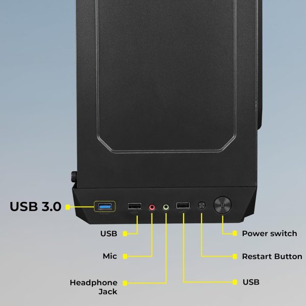 ZEBRONICS ZIUM Mid-Tower Gaming Cabinet, M-ATX/M-Itx, Fins Focussed Multicolor Rear Fan, Multi Color Led Strip, Acrylic Glass Side Panel, USB 3.0, USB 2.0