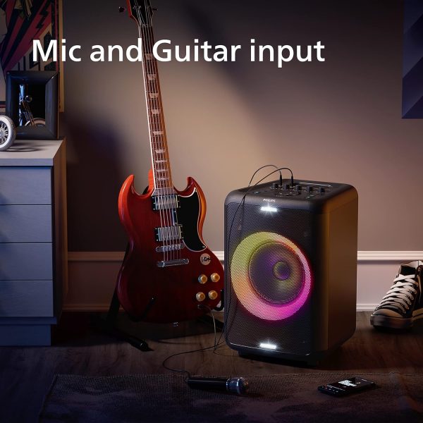 PHILIPS Audio TAX3206 80 W Bluetooth Party Speaker with 14 Hours Play Time, Karaoke Features, Guitar and Mic Input, Party Lights and Carry Handle - Black