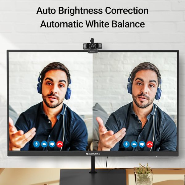 ZEBRONICS Pure Plus 4K Webcam, 3840 x 2160 (4K UHD), 30 FPS, Auto (Focus + White Balance + Brightness Correction), Built-in Microphone, Privacy Shutter, for Skype | Zoom | Meet | Teams