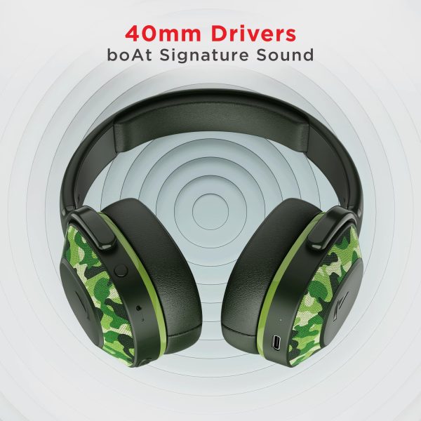 boAt Rockerz 425 Bluetooth Wireless On Ear Headphones Signature Sound, ENx Tech, ASAP Charge, 25H Playtime, Bluetooth V5.2, Dual Pairing with Mic(Army Green)