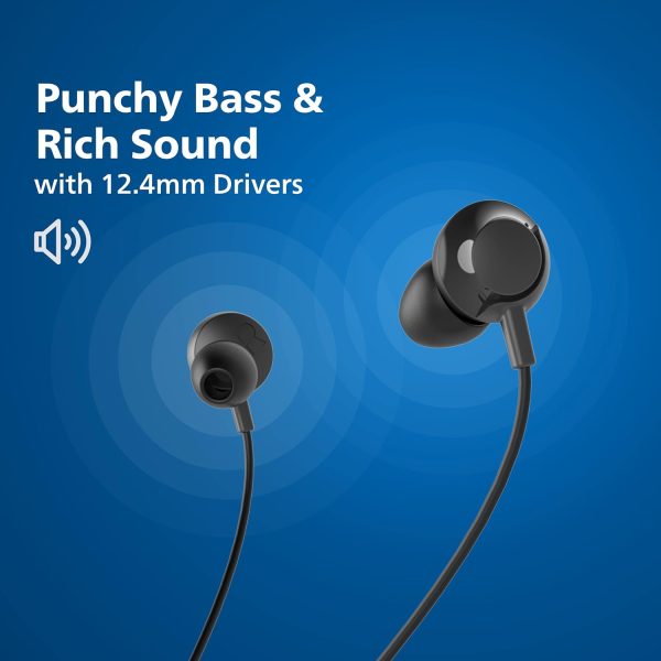 Philips Audio TAN1207BK Bluetooth in-Ear Earphones with ENC Mic for Clear Calls, 12mm Drivers| Magnetic Ear-Tips for Tangle Free Experience, 15 Hr Play Time, IPX4 Sweatproof, Wireless Neckband(Black)