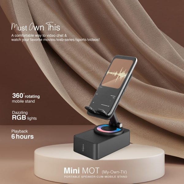 FINGERS Mini MOT (My-Own-TV) Portable Speaker-Cum-Mobile Stand with Rotating 360-degree (Dazzling RGB Lights | 6-Hours Big Playback Time | Built-in Mic for Hands-Free Calls) - Rich Black