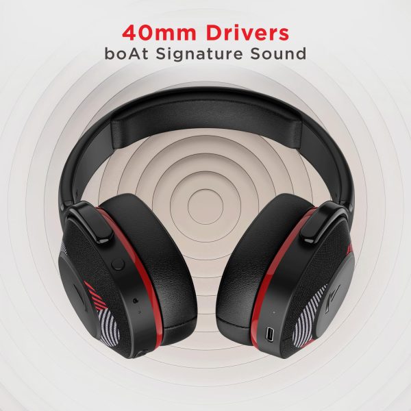 boAt Rockerz 425 Bluetooth Wireless On Ear Headphones Signature Sound, ENx Tech, ASAP Charge, 25H Playtime, Bluetooth V5.2, Dual Pairing with Mic(Fiery Red)