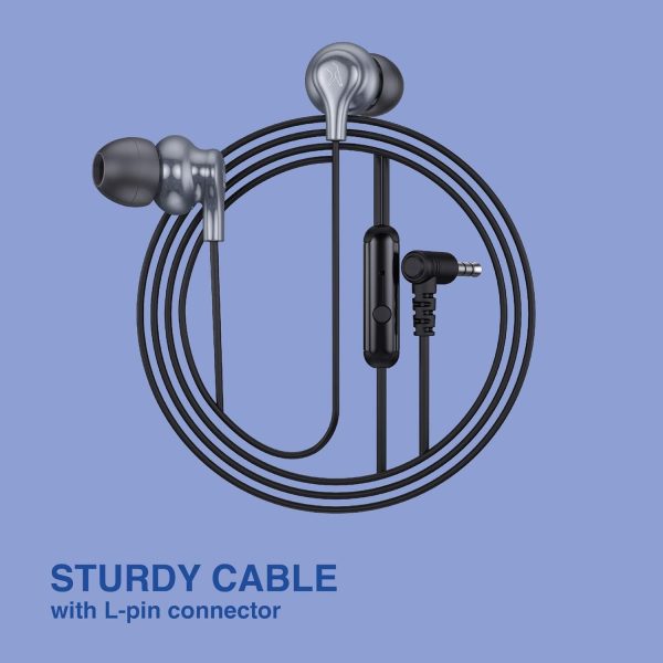 FINGERS SoundBoss Wired Earphones (with in-built Mic, Sturdy Cable and L-pin Connector)- Dark Silver