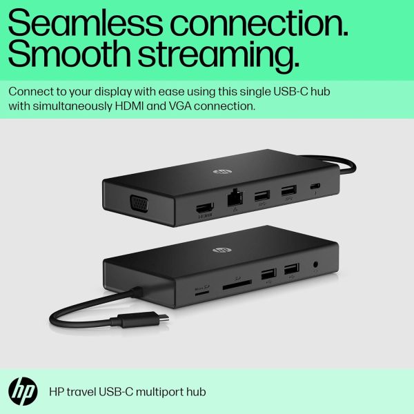 HP Travel USB-C Multi Port Hub Docking Station with USB-C, RJ-45, HDMI, SD and Micro SD Slots - 1C1Y5AA, Black