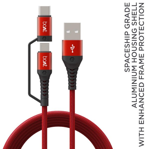 boAt USB Type C Cable 3 A 1.5 m Deuce USB 330 2-in-1 Micro and with 3A Fast Charge,480mbps (Compatible with Android Phones, Tablets, Martian Red)