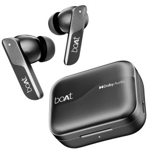 boAt Airdopes 800 True Wireless in Ear Ear Buds w/Dolby Audio, Adaptive EQ by Mimi, 40 Hours Playback, 4 Mics w/AI-ENx™, in-Ear Detection & Hearables App Support(Interstellar Black)