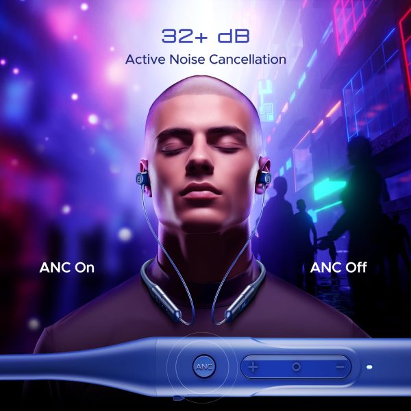 boAt Rockerz 255 ANC Bluetooth Neckband with 100 Hours Playback, Spatial Audio, 32dB ANC, ASAP Charge(10Mins=24HRS), 3 Mics AI ENx Tech,13mm Drivers & Dual EQ Modes(Marine Blue), in Ear